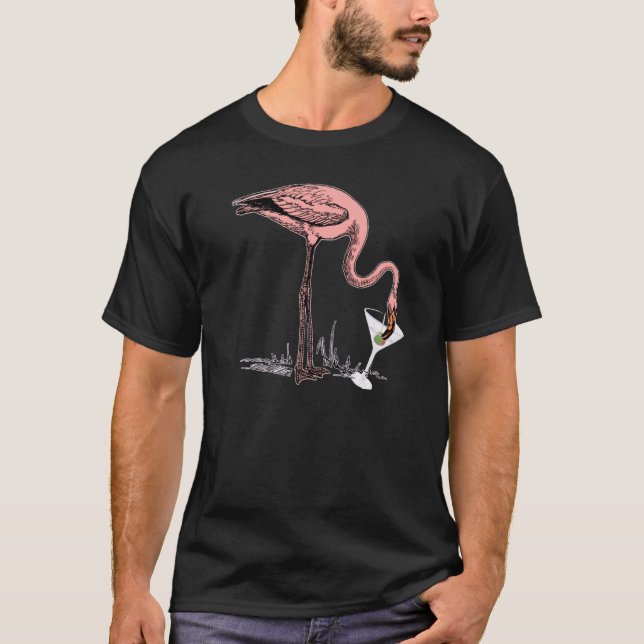 T-shirt Flamingo Drinking Martini Art Illustration Premium (Devant)