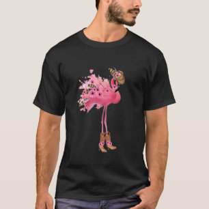 T-shirt Flamingo Fleur de Cowgirl Aquarelle Mignon Flaming