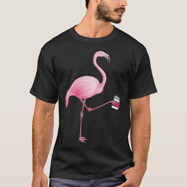 T-shirt Flamingo Holding Coffee Tropical Gag Graphic (Devant)