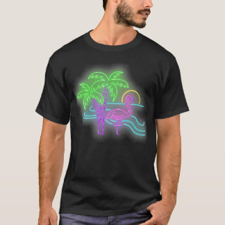T-shirt Flamingo Palmier Tropical 80s Gif Vintage