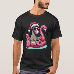 T-shirt Flamingo Santa Maman de Cheval Noël Drôle en Juill