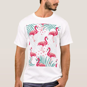 T-shirt Flamingo tropical et feuille, motif d'été.