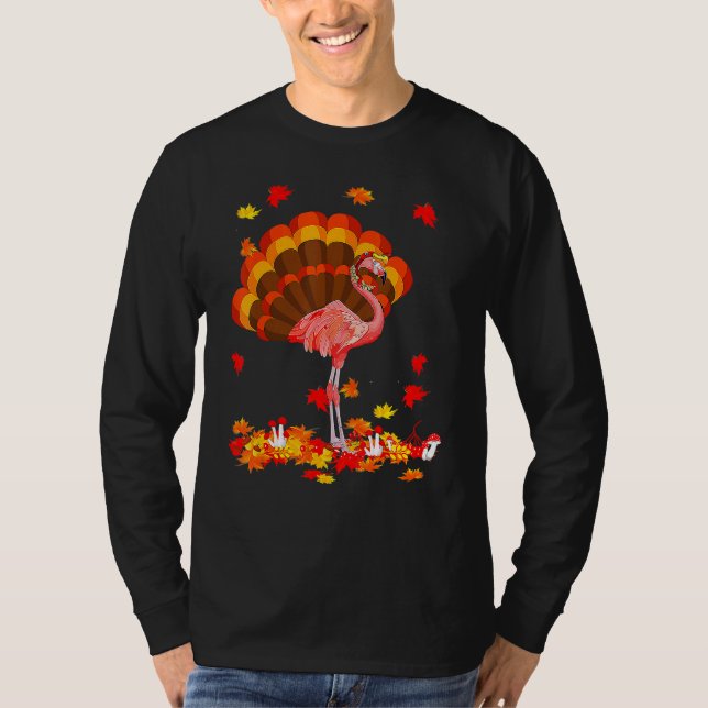 T-shirt Flamingo Turkey Cute Flamingo Turkey Fall Leaf Tha (Devant)