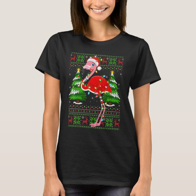 T-shirt Flamingo  Xmas Lights Ugly Santa Flamingo Christma (Devant)