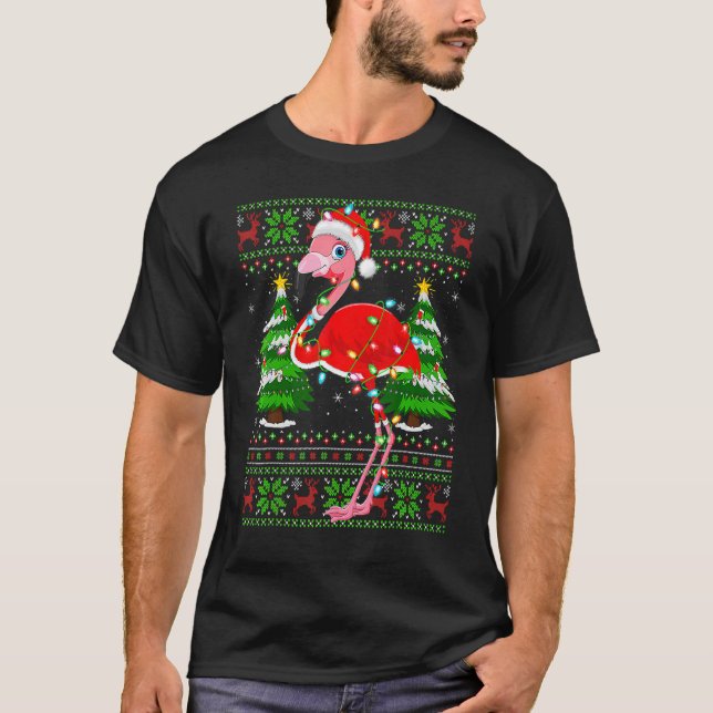 T-shirt Flamingo  Xmas Lights Ugly Santa Flamingo Christma (Devant)