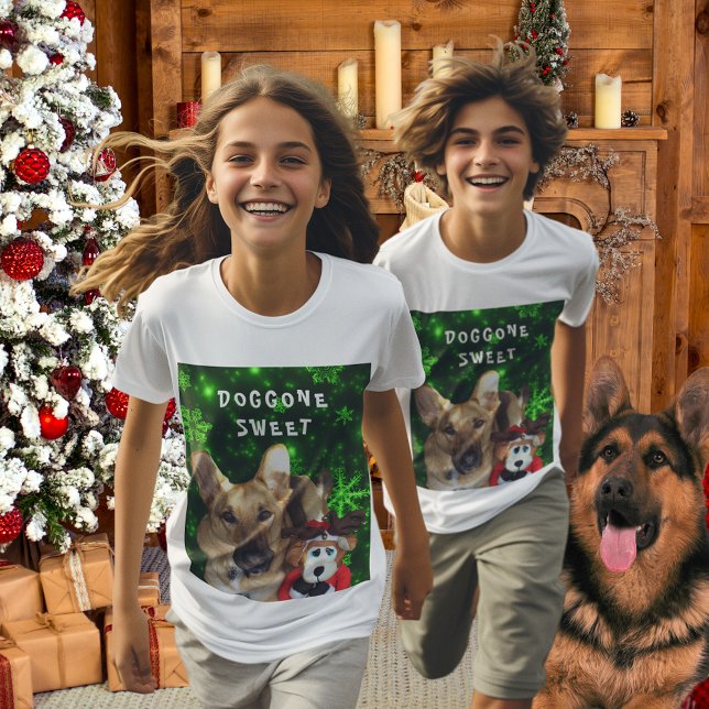 T-Shirt Flammes de neige bergers allemandes Reindeer Green (German Shepherd Reindeer Snowflakes Green Jersey T-Shirt)