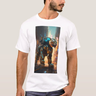 T-shirt flash survolant un tigre robotisé portant une tête