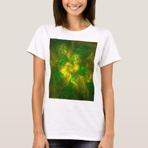 T-shirt Fleur Abstraite Motifs Jaune Et Vert