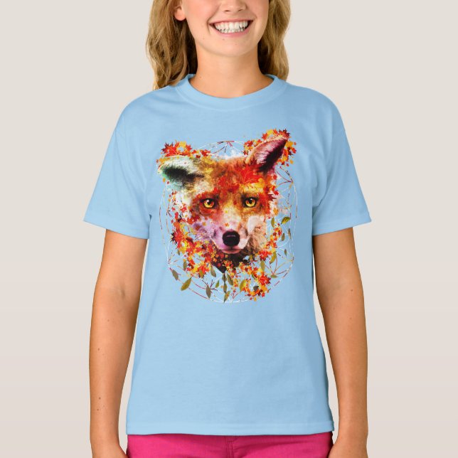 T-shirt Fleur animale d'esprit de Fox d'aquarelle de la (Devant)