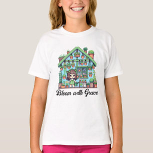 T-shirt Fleur avec grâce   Kawaii Girl avec Plante