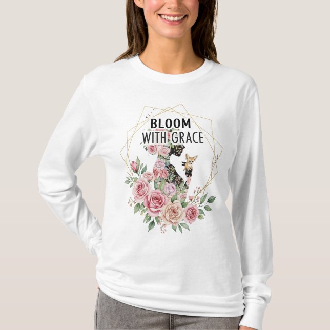 T-shirt Fleur avec grâce - Silhouette Florale moderne femm (Devant)