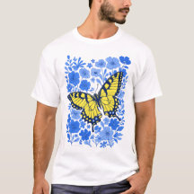 T-shirt fleur bleue swallowtail jaune