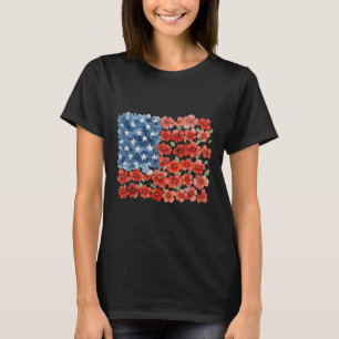 T-shirt Fleur Coup de pinceau Drapeau américain 4 juillet