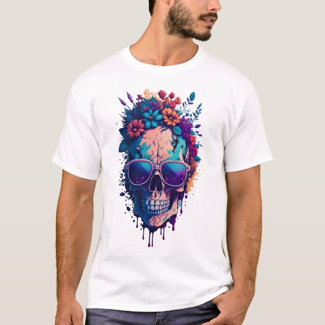 T-shirt Fleur crâne morte couleur V2 (Devant)