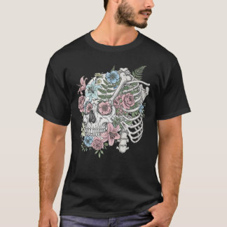 T-shirt Fleur crâne vintage d'anatomie médicale
