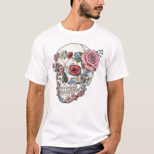 T-shirt Fleur crâne vintage d'anatomie médicale