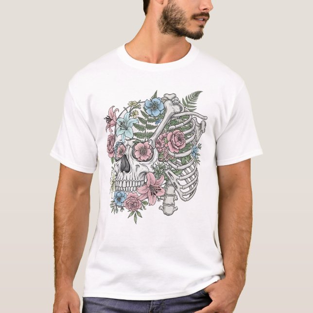 T-shirt Fleur crâne vintage d'anatomie médicale (Devant)