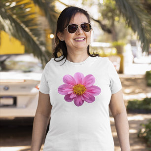 T-shirt Fleur Dahlia Rose Avec Centre Jaune