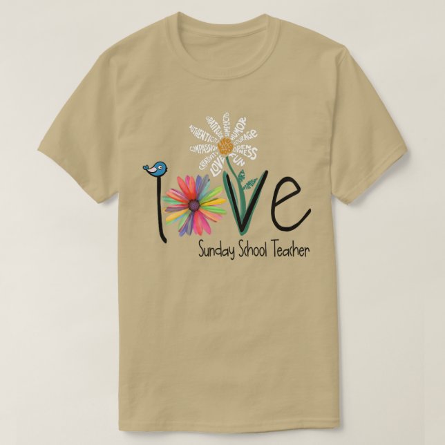 T-shirt Fleur Daisy Daisy Flower dimanche École Pré (Design devant)