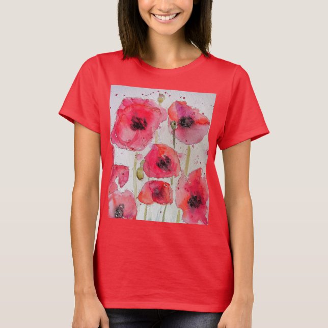 T-shirt Fleur d'art de l'aquarelle rouge du Poppy (Devant)