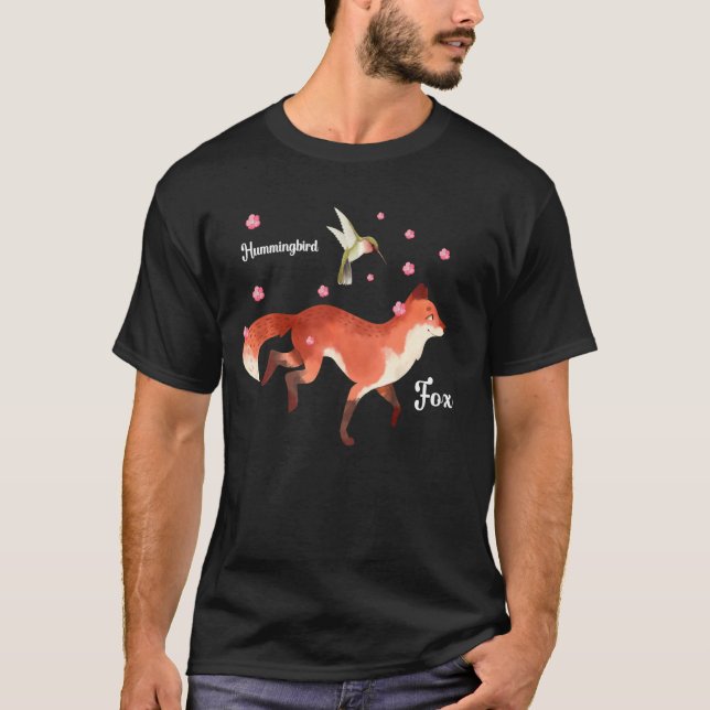 T-shirt Fleur de cerisier de renard mignonne et colibri (Devant)