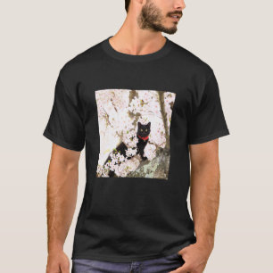 T-shirt fleur de cerisier et chat noir_001