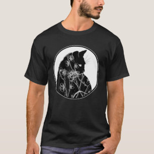 T-shirt Fleur de cerisier et modèle floral de chat noir