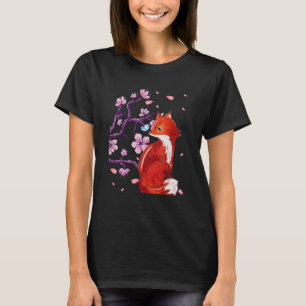 T-shirt Fleur de cerisier japonais renard Fleur de sakura