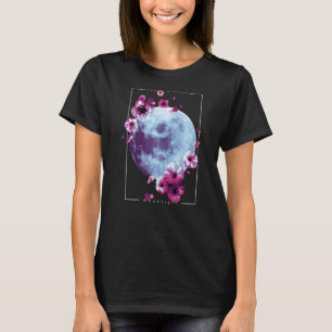 T-shirt Fleur de cerisier Lune Glitc Vaporwave esthétique
