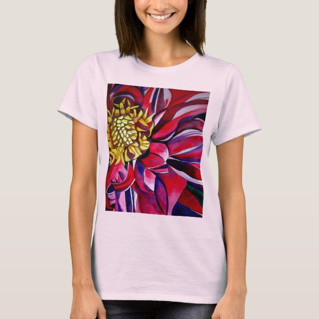 T-shirt Fleur de Dahlia art abstrait (Devant)