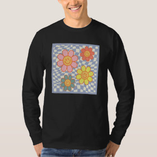 T-shirt Fleur de Daisy Groovy Visage Heureux Hippie À Dami