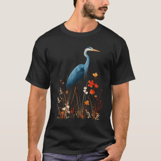 T-shirt Fleur de Héron Bleu Observation de Fleurs Sauvages