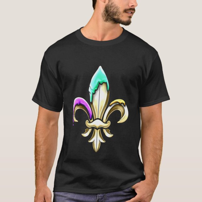 T-shirt Fleur De Lis Dorée Avec Vert Violet Et C Or (Devant)