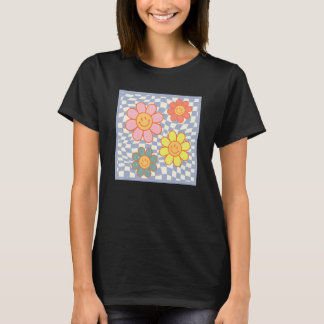 T-shirt Fleur de marguerite groovy visage heureux hippie à