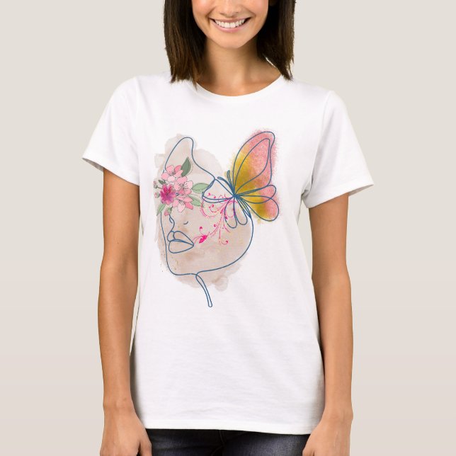 T-shirt Fleur de papillon - Abstrait Floral Face Art" (Devant)