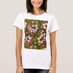 T-shirt Fleur de pomme sur vert foncé