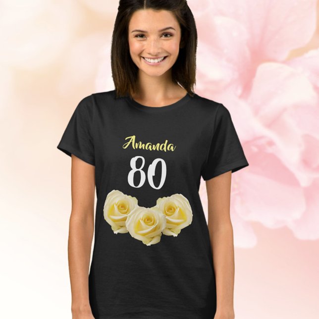 T-shirt Fleur de rose jaune 80e anniversaire (Créateur téléchargé)