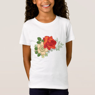 T-shirt Fleur de rose rouge et pâquerettes