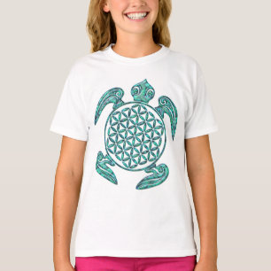 T-shirt Fleur de vie / Blume des Lebens tortue turquoise