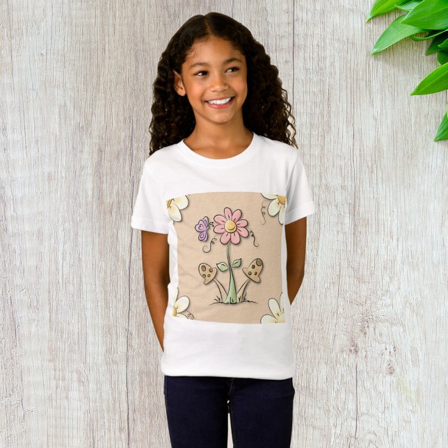 T-Shirt Fleur Et Champignons Roses (Créateur téléchargé)