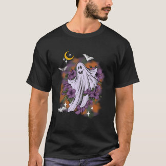 T-shirt Fleur fantôme vintage mignon Halloween femmes enfa