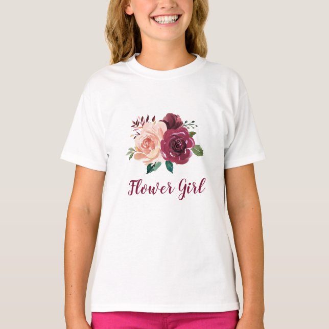 T-shirt Fleur Fille Blush rose Bourgogne Rose Floral (Devant)