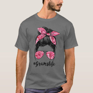 T-shirt Fleur Grams Life Messy Bun Lunettes de cheveux ros