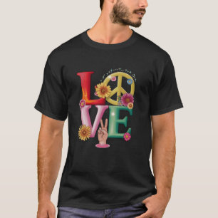 T-shirt Fleur Hippie Power Amour et Paix Grenouille Signe