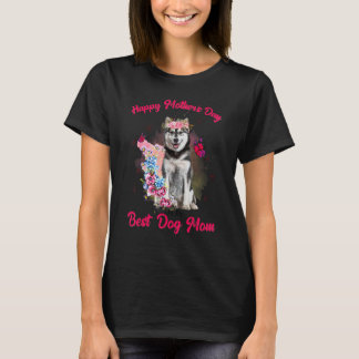 T-shirt Fleur Husky Bonne fête des mères au meilleur chien