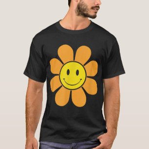 T-shirt Fleur les années 70 rétro orange avec un visage so