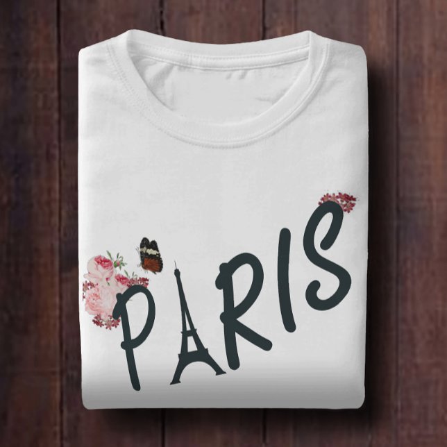 T-shirt Fleur marguerite rose de Paris et papillon (Créateur téléchargé)