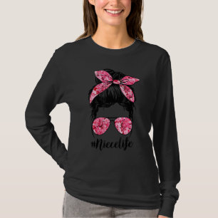 T-shirt Fleur Niece Life Messy Bun Lunettes de cheveux ros