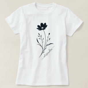 T-shirt Fleur noire simple - Design floral minimaliste