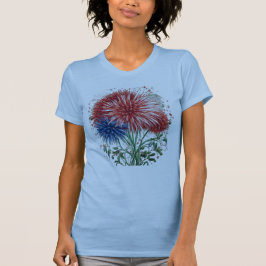 T-shirt Fleur Patriotique Feu de Feu d'artifice 4 Juillet 